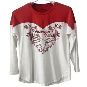 Wrangler Retro Women's Cow skull Desert T-Shirt Red & White Size Small